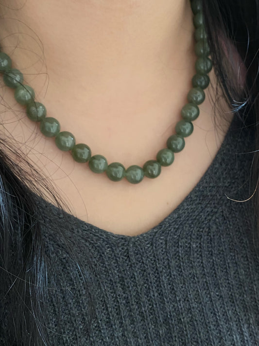 High Grade Natural Lake Green Smooth Round Jade Bead Necklace 9mm | Lucky | birthdays Gift|  anniversaries gift