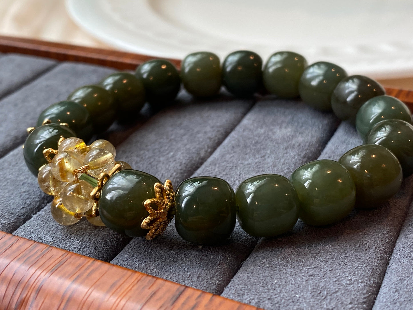 Green Jade and Titanium Rutilated Quartz Healing Bracelet – Balancing Energy Jewelry for Clarity and Wellness