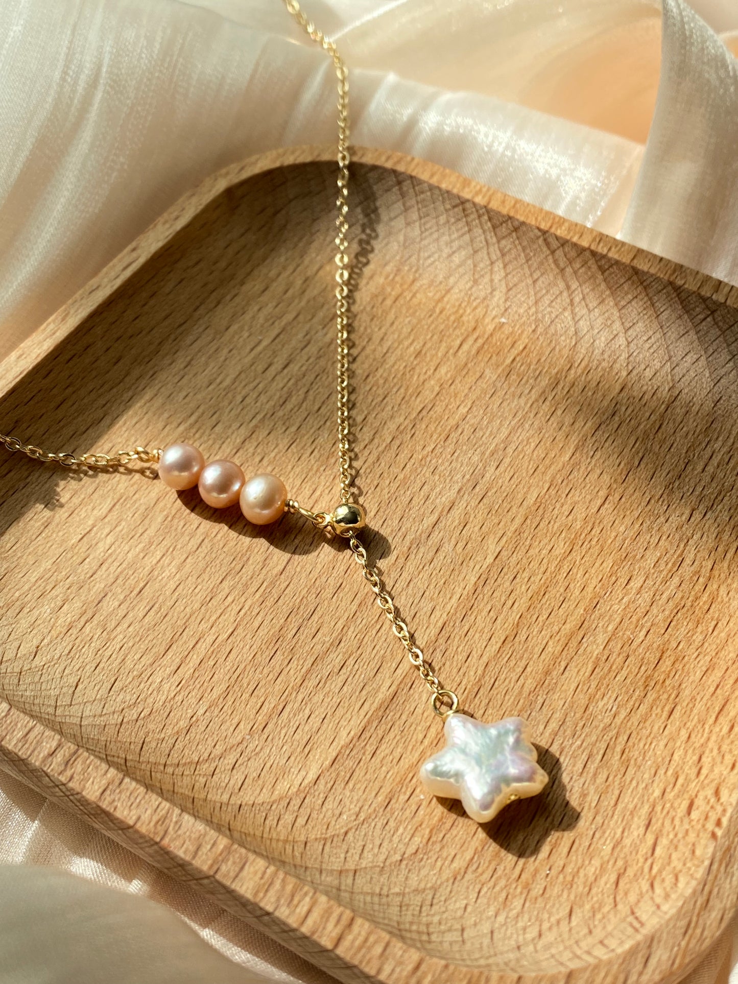 Natural freshwater baroque pearl star slice length necklace,christmas gift,gift for her