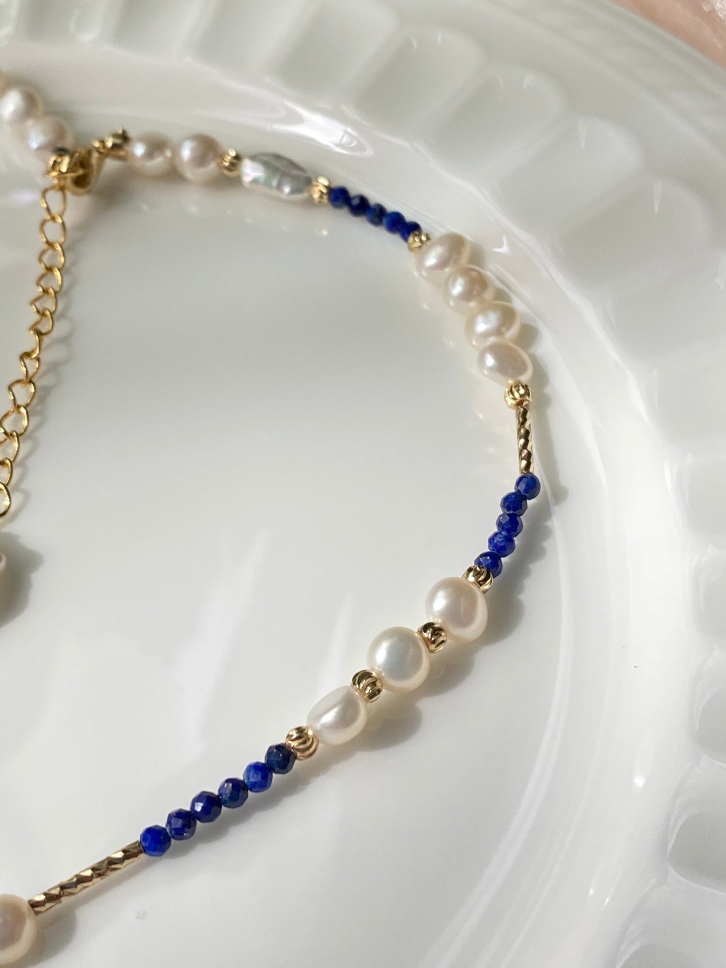 Handmade gift natural lapis lazuli with freshwater pearl chocker necklace,gift for her,gift for him