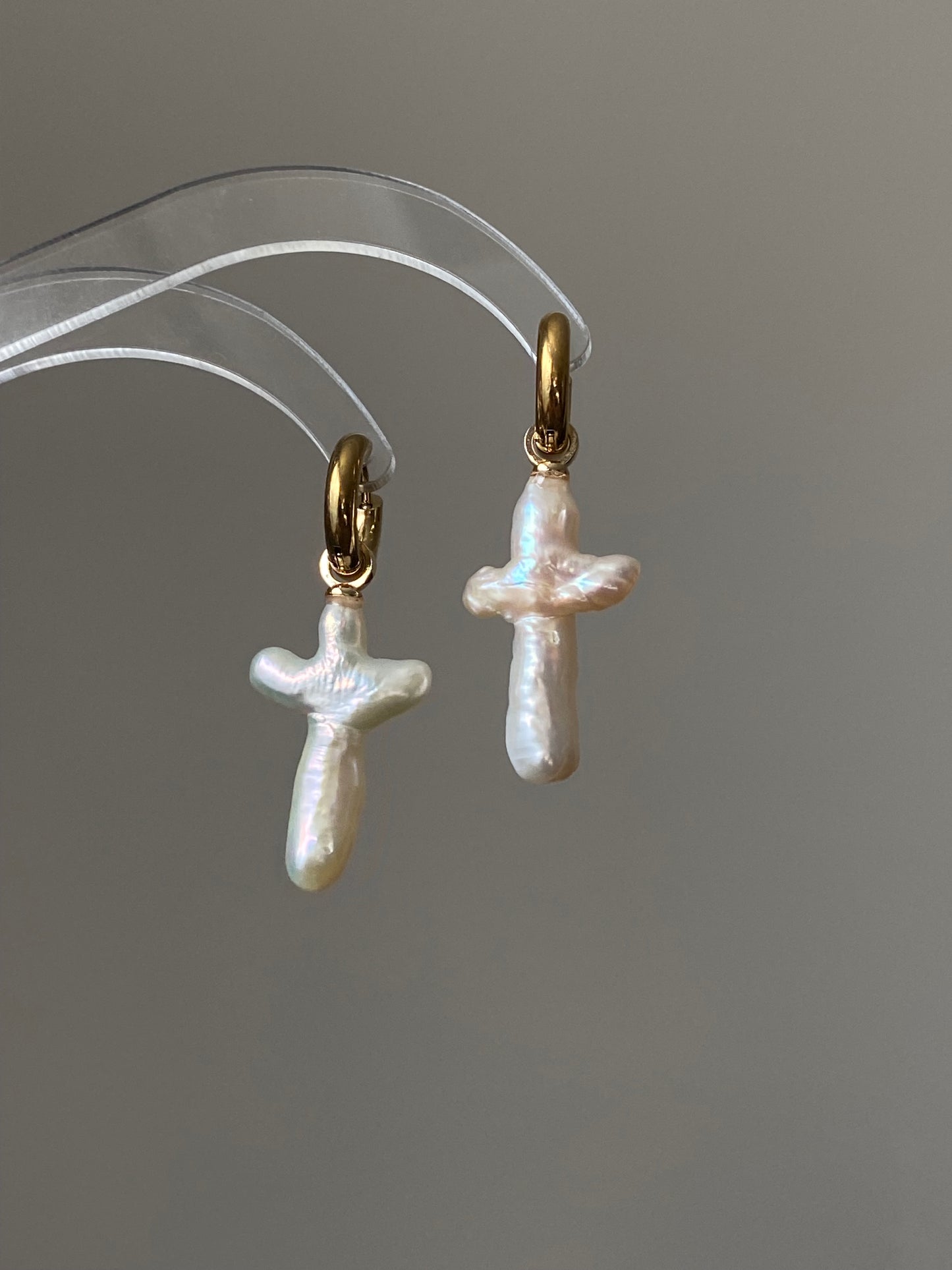 cross pearl removal earring