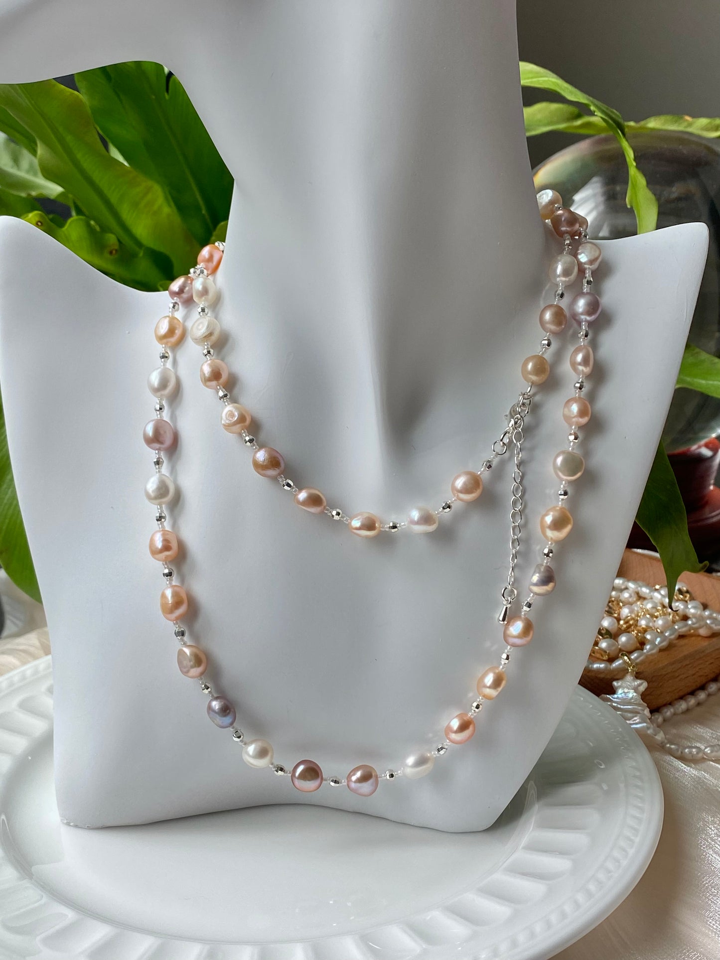 Natural freshwater pearl candy baroque nuggest stone multiple use long necklace,gift for her