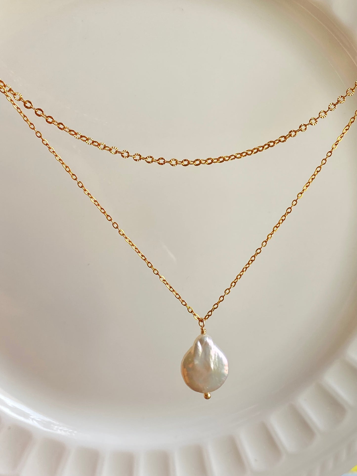 Double Layered Baroque Pearl Pendant Necklace – Elegant 18K Gold-Plated Chain