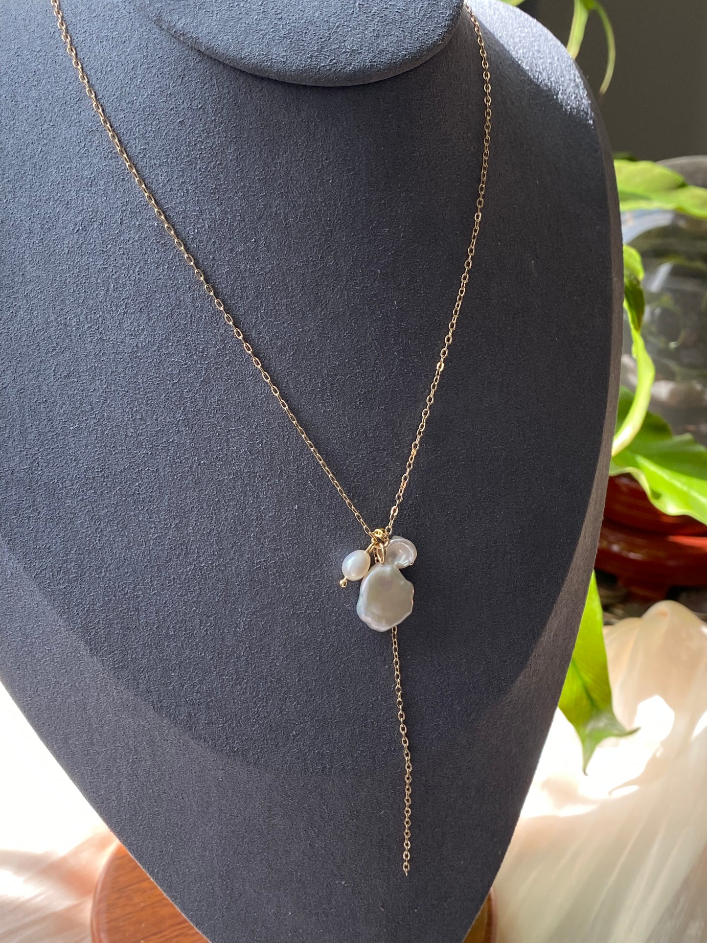 Freshwater pearl flower petal shape dangle pendant necklace,gift for her,holiday gift