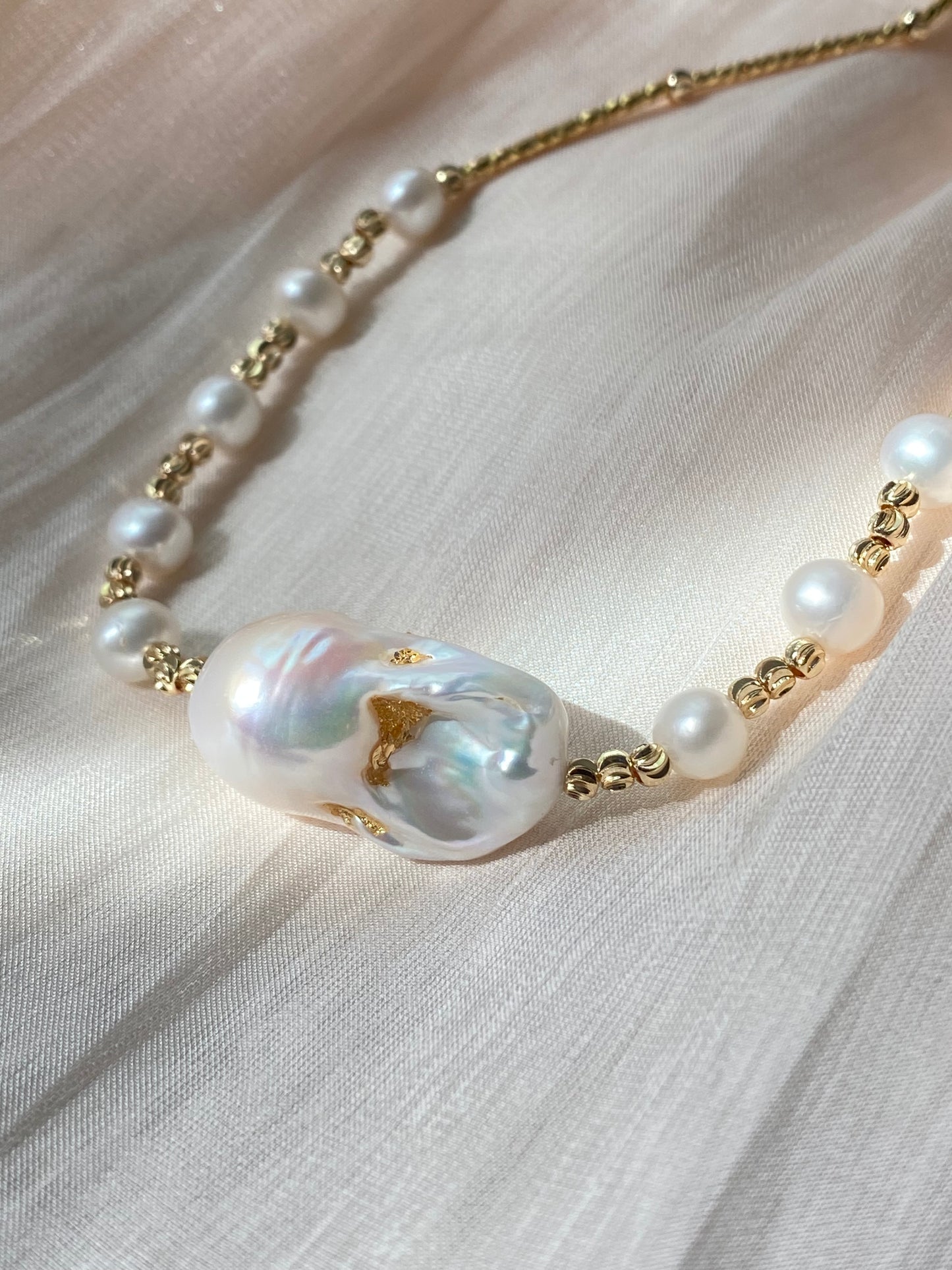 Handmade AAAA Natural freshwater big baroque pearl fireball pendant gold filled stick necklace,gift for her,gift for him