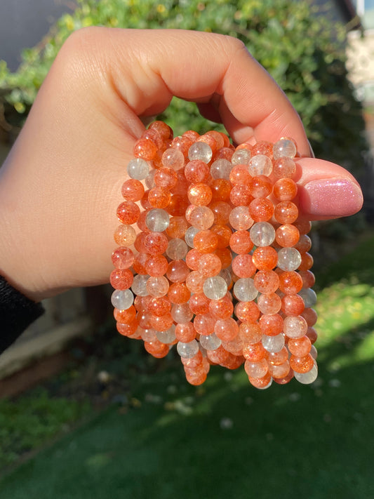 Natural Arusha Sunstone super shinning Fire Smoothie Round Bangle Bracelet-Radiate Positive Energy and Joy