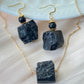 Raw Black Tourmaline Necklace and Earring Set - Protective Energy Healing Crystal Jewelry