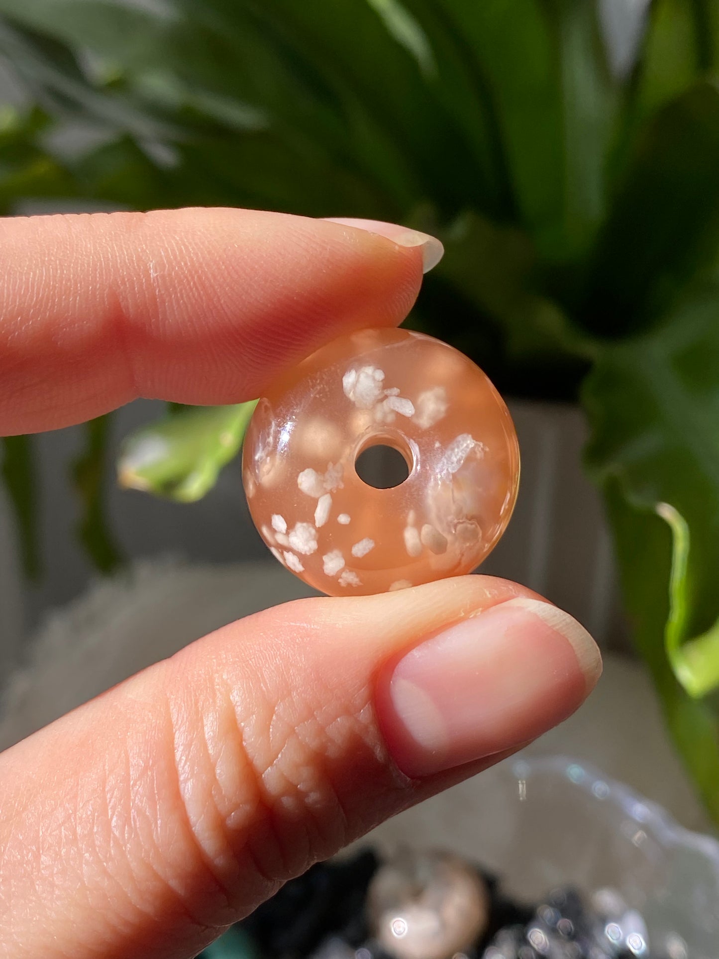 TOP grade Cherry Blossom Agate Peace Buckle donut shape Pendant - Multi-Use Healing Stone for Serenity & Protection