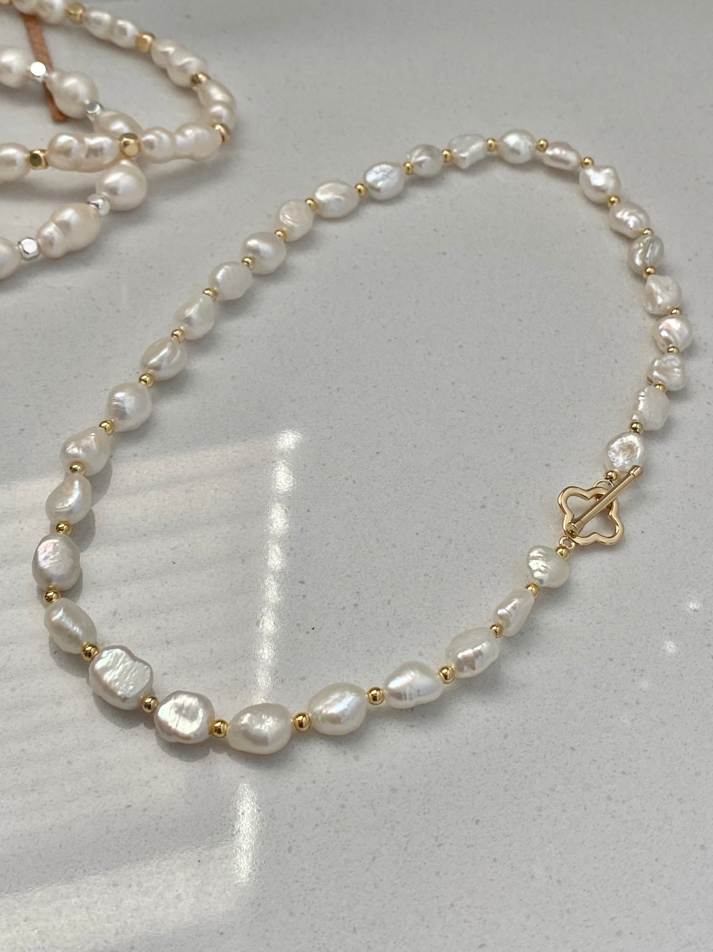 Minimalist Baroque Pearl and Gold Bead Necklace - Versatile Styles | Genuine Pear | High-Quality Natural Jewelry | Dainty Pearl Necklace