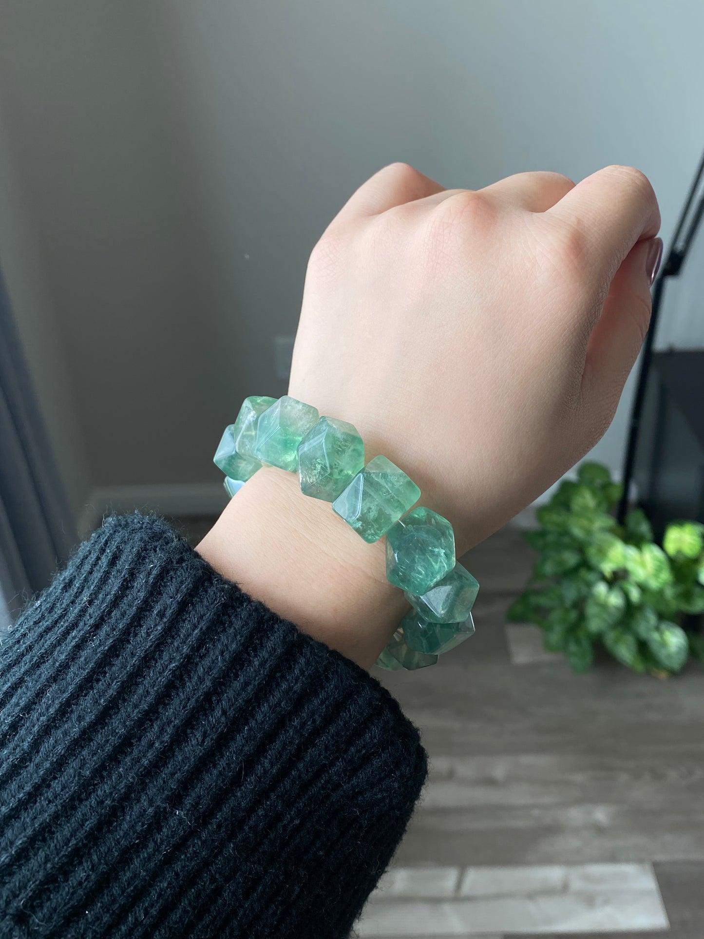 Natural Huge Faceted Fluorite Bracelet - Faceted Raw Stone for Clarity & Protection Healing