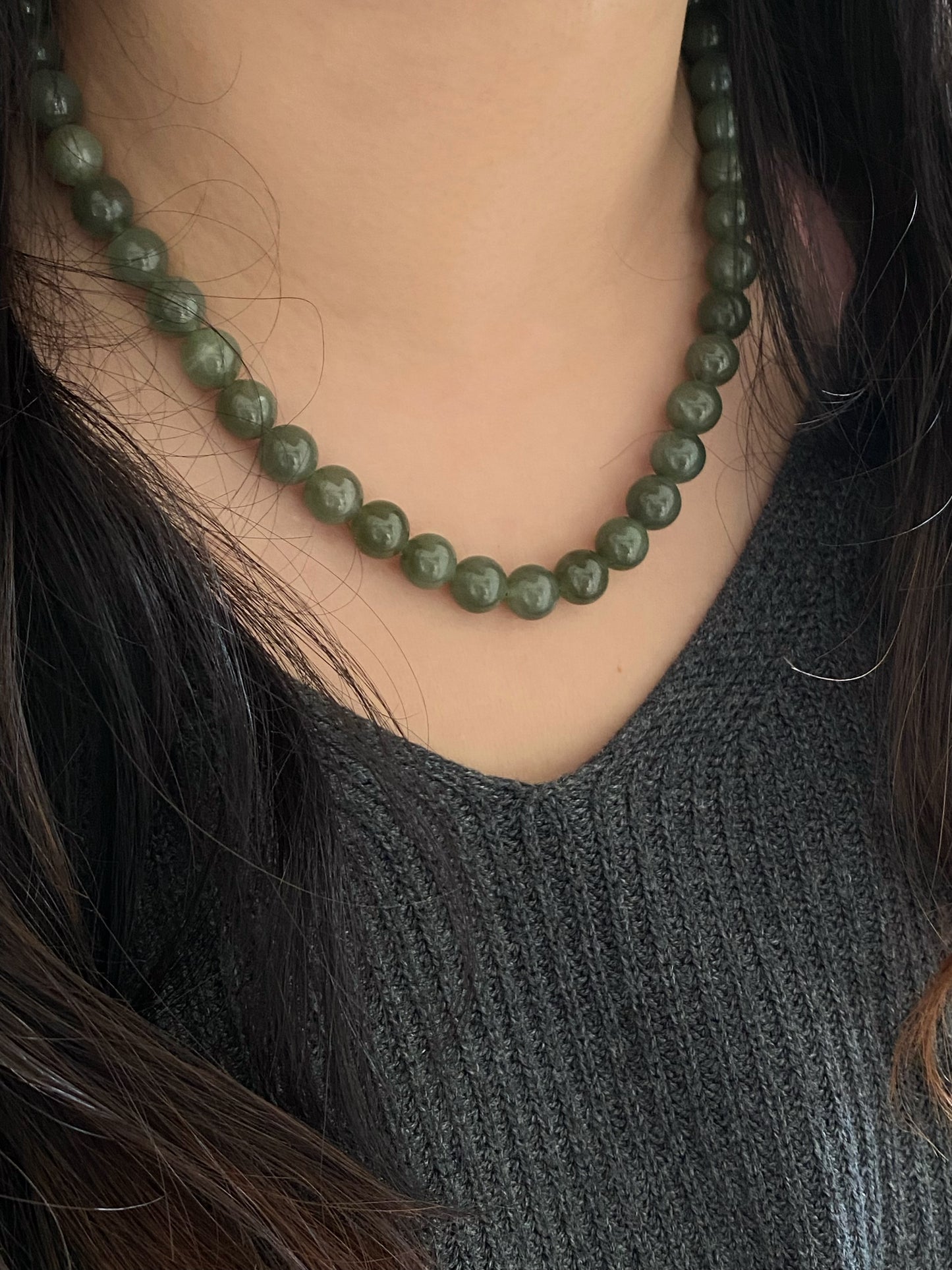 High Grade Natural Lake Green Smooth Round Jade Bead Necklace 9mm | Lucky | birthdays Gift|  anniversaries gift