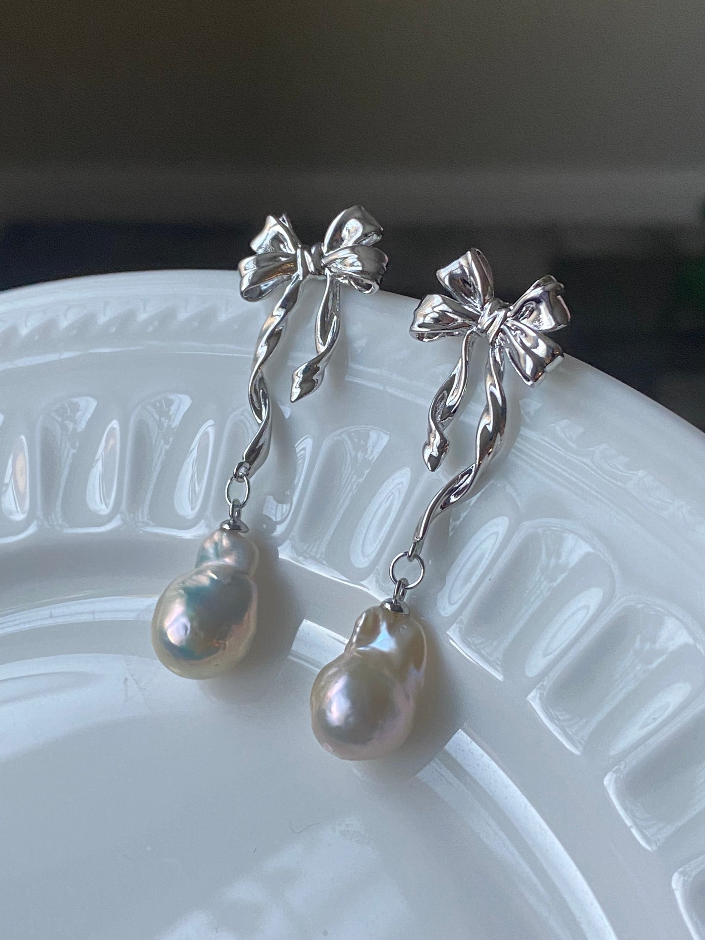 Unique freshwater baroque pearl small fireball bow stud earring-holiday gift,gift for her,gift for him