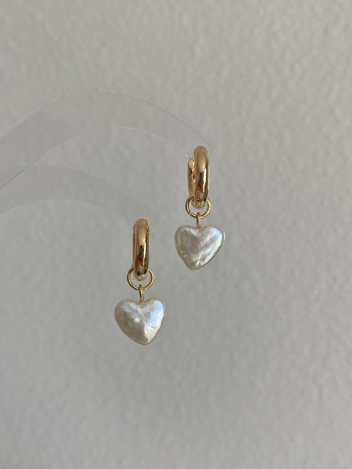 Dainty pearl Heart earrings on 14k gold studs-Pearl Heart Minimalism dangle earrings-Heart Jewelry Set-Heart necklace Bridesmaid Gift