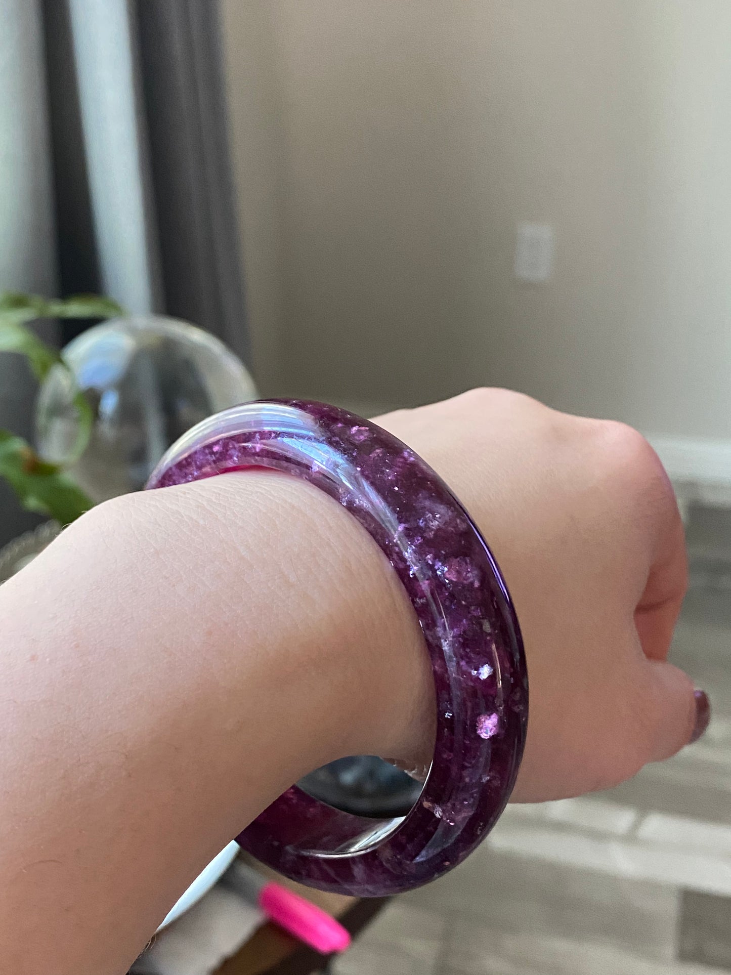 Handcrafted  Super Flash  Natural Lepidolite Bangle Bracelet - Balance Your Spirit and Style