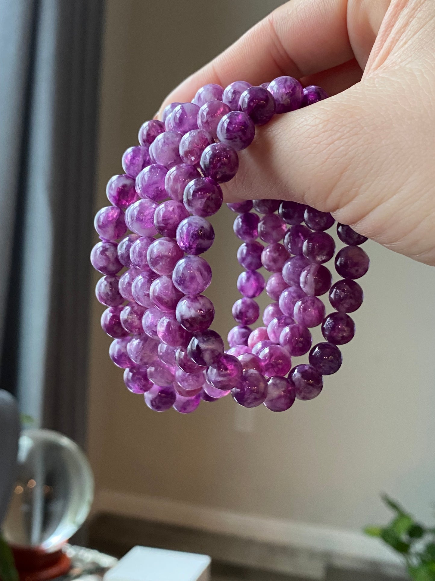 AAAA grade  natural purple Lepidolite bracelet, Mica Rutilated Quartz gift for her