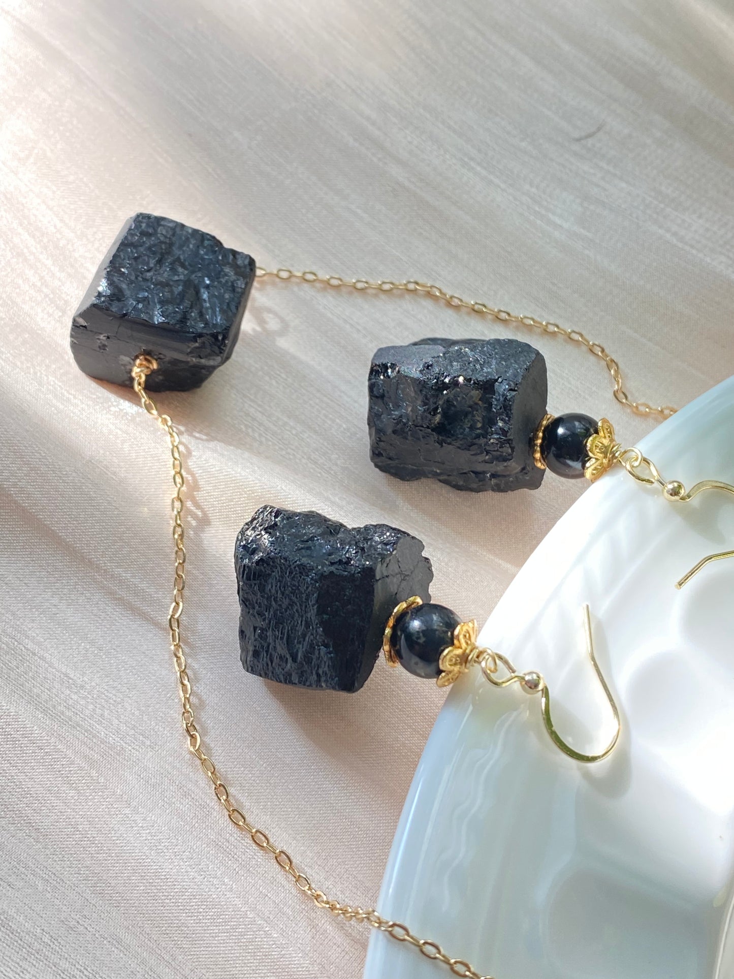 Raw Black Tourmaline Necklace and Earring Set - Protective Energy Healing Crystal Jewelry