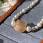 Natural handcraft flower agate kitty cat head with freshwater pearl necklace-Unique Gemstone Elegance