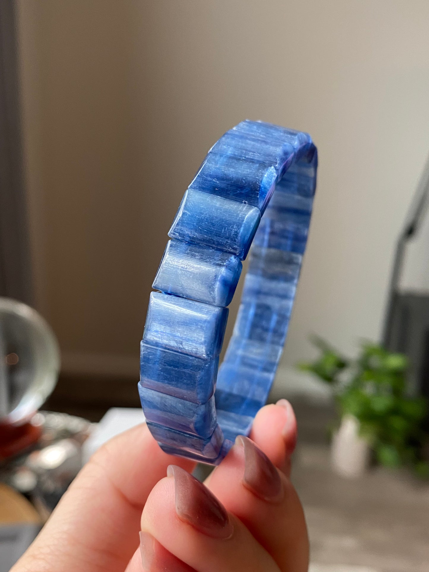 AAAAA Grade Natural Blue Kyanite rectangle bead bracelet，bangle bracelet,gift for her,Clarity & Growth