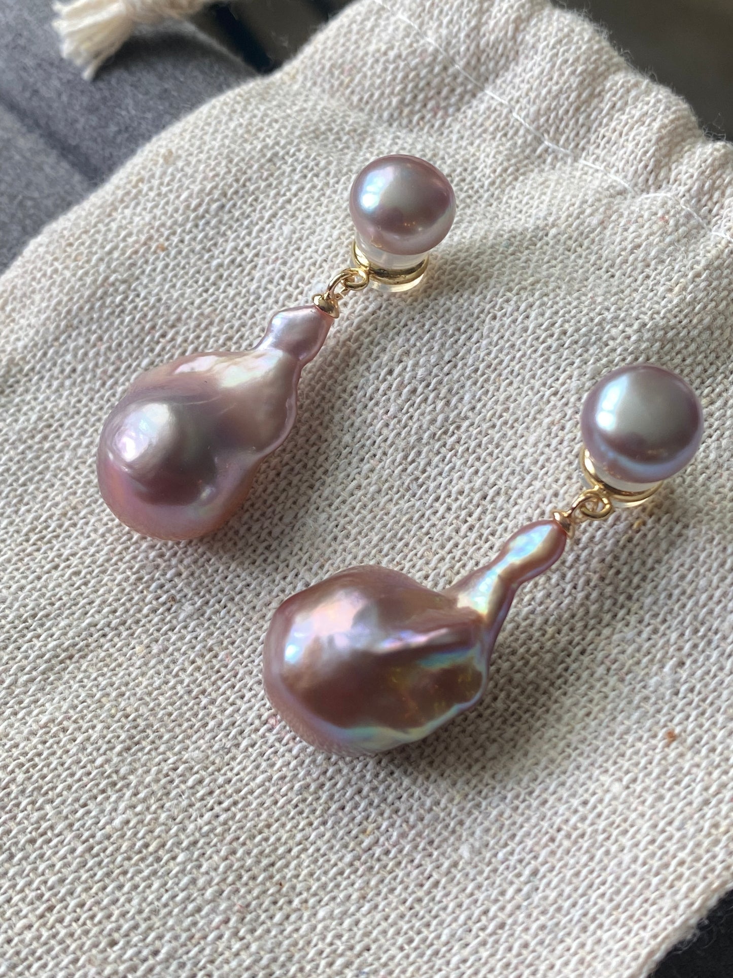 Versatile Purple Baroque Pearl Earrings | Dual-Wear Love Symbol Studs | Fashionable Daily Accessory