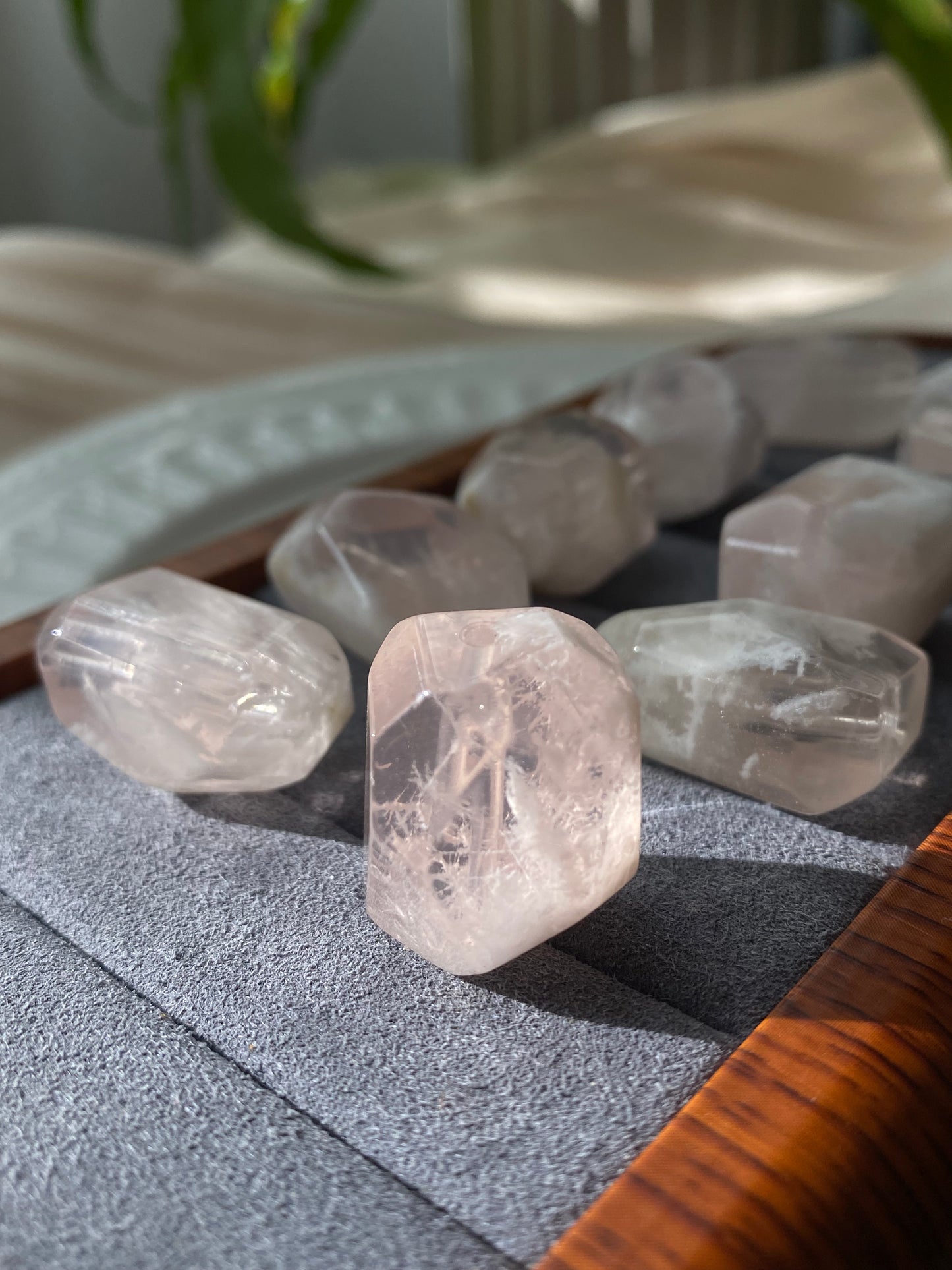 Natural Snowflake Phantom quartz,pink garden quartz irregular barrel shape bead