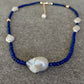 Lapis Lazuli and Diamond-Shaped Baroque Pearl Necklace  | Fireball Baroque Pearl | Handmade Gift | Gift for Mom | Chocker Necklace