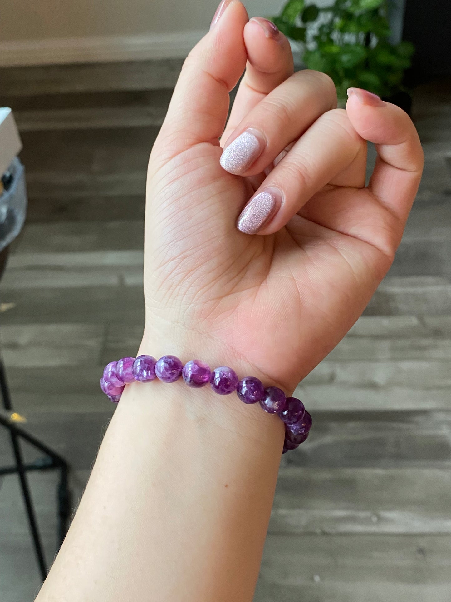 AAAA grade  natural purple Lepidolite bracelet, Mica Rutilated Quartz gift for her