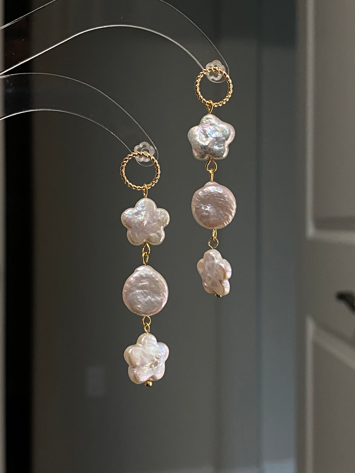 Blossom Love: Cherry Blossom Baroque Freshwater Pearl Earrings  Spring Romance-Best Valentine's Day gift