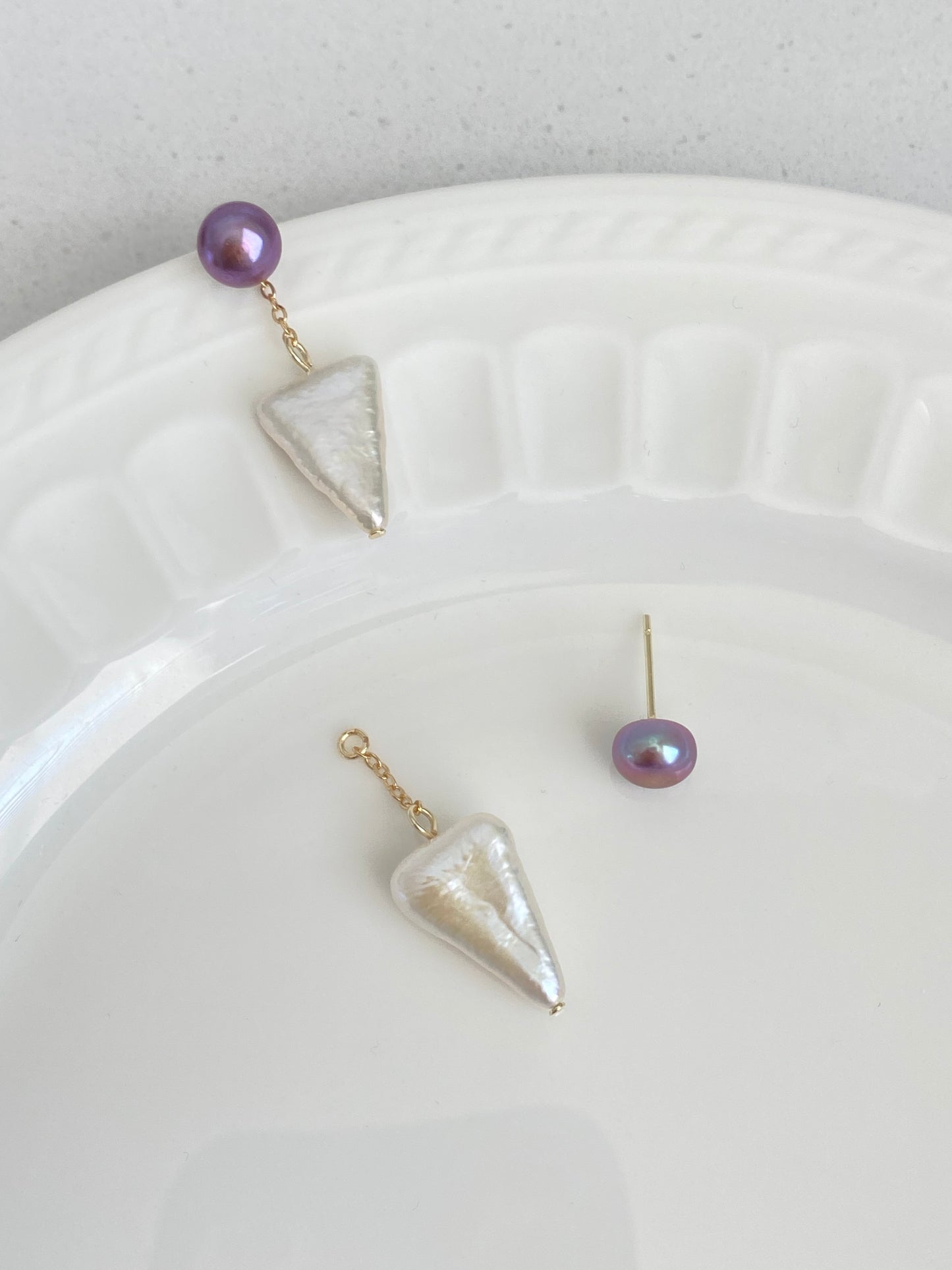 Convertible Pearl Drop Earrings – 3-in-1 Baroque pearl Triangle Earrings – Front Back Stud Earrings – Gift for Her, Bridesmaid, Minimalist Jewelry