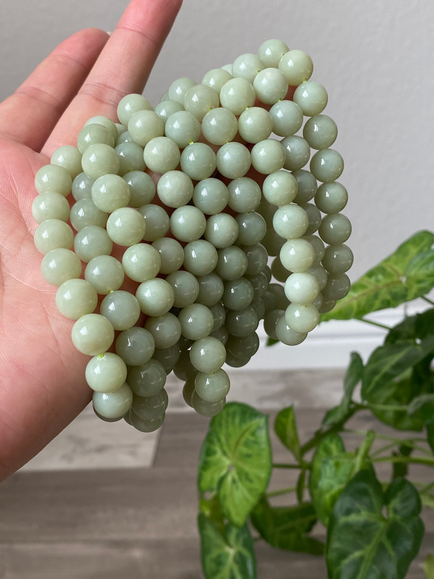 Natural Green & Yellow Jadeite smooth round Jade Bracelet | White Jade Healing Properties | Serene Energy Jewelry