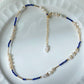 Handmade gift natural lapis lazuli with freshwater pearl chocker necklace,gift for her,gift for him