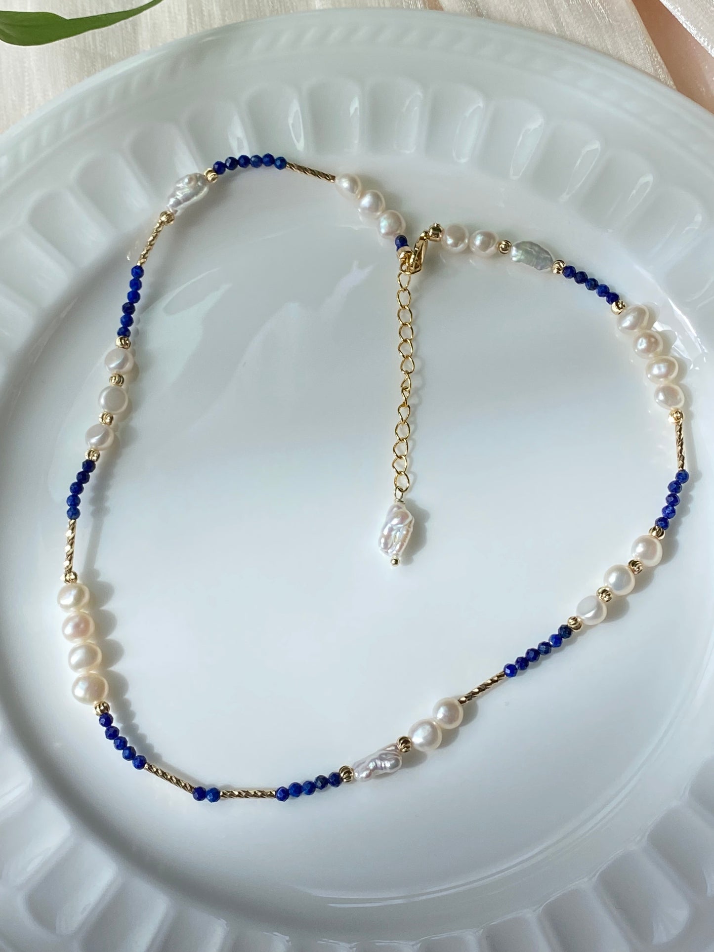 Handmade gift natural lapis lazuli with freshwater pearl chocker necklace,gift for her,gift for him