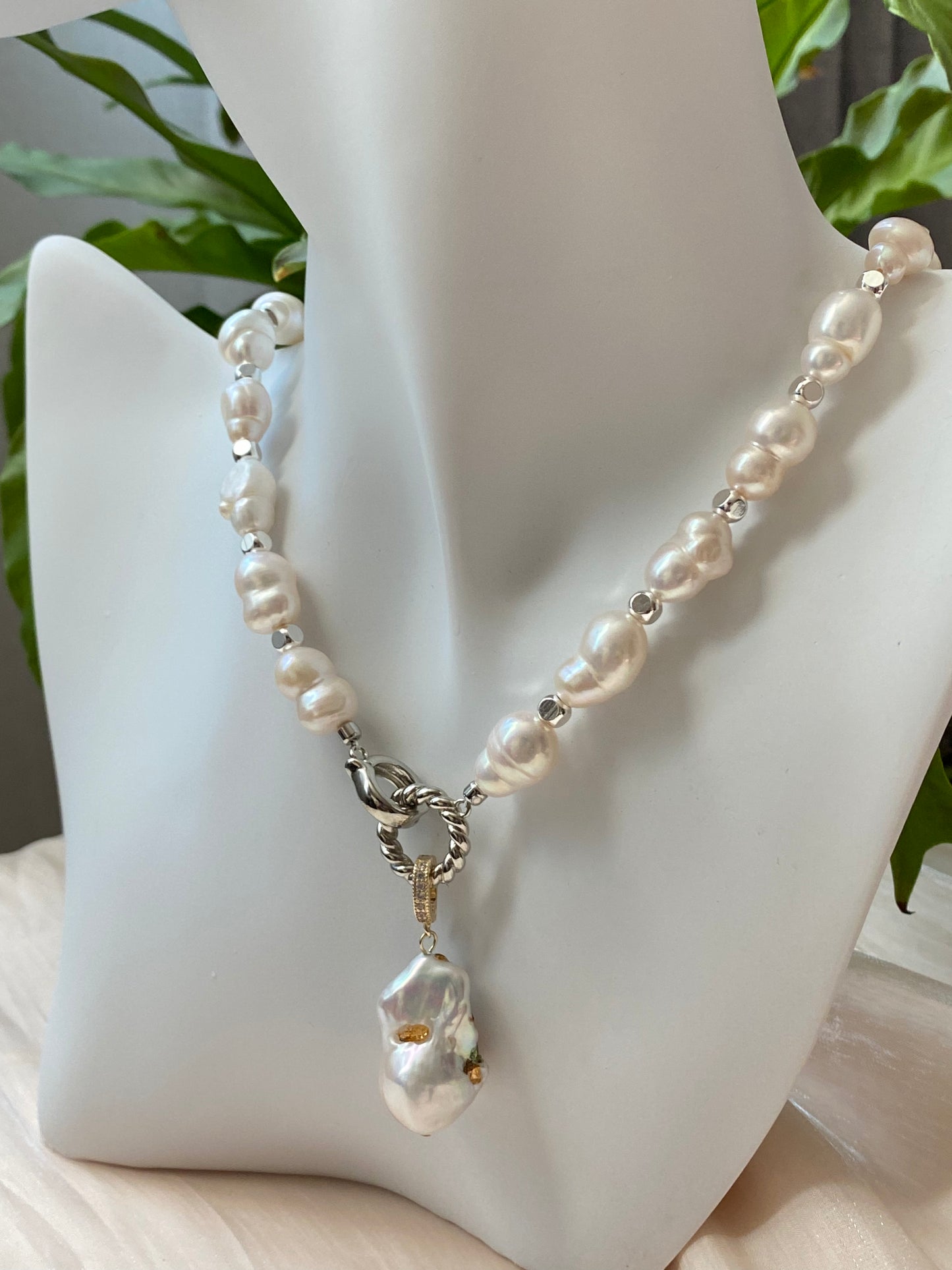 Rare pearl handmade Jewelry necklace with removable baroque pearl Necklace,anniversary gift