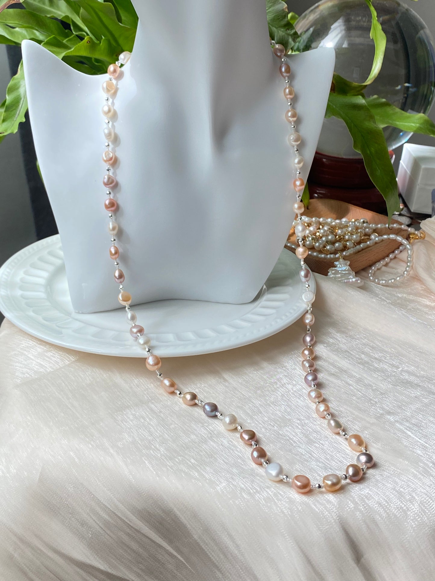 Natural freshwater pearl candy baroque nuggest stone multiple use long necklace,gift for her