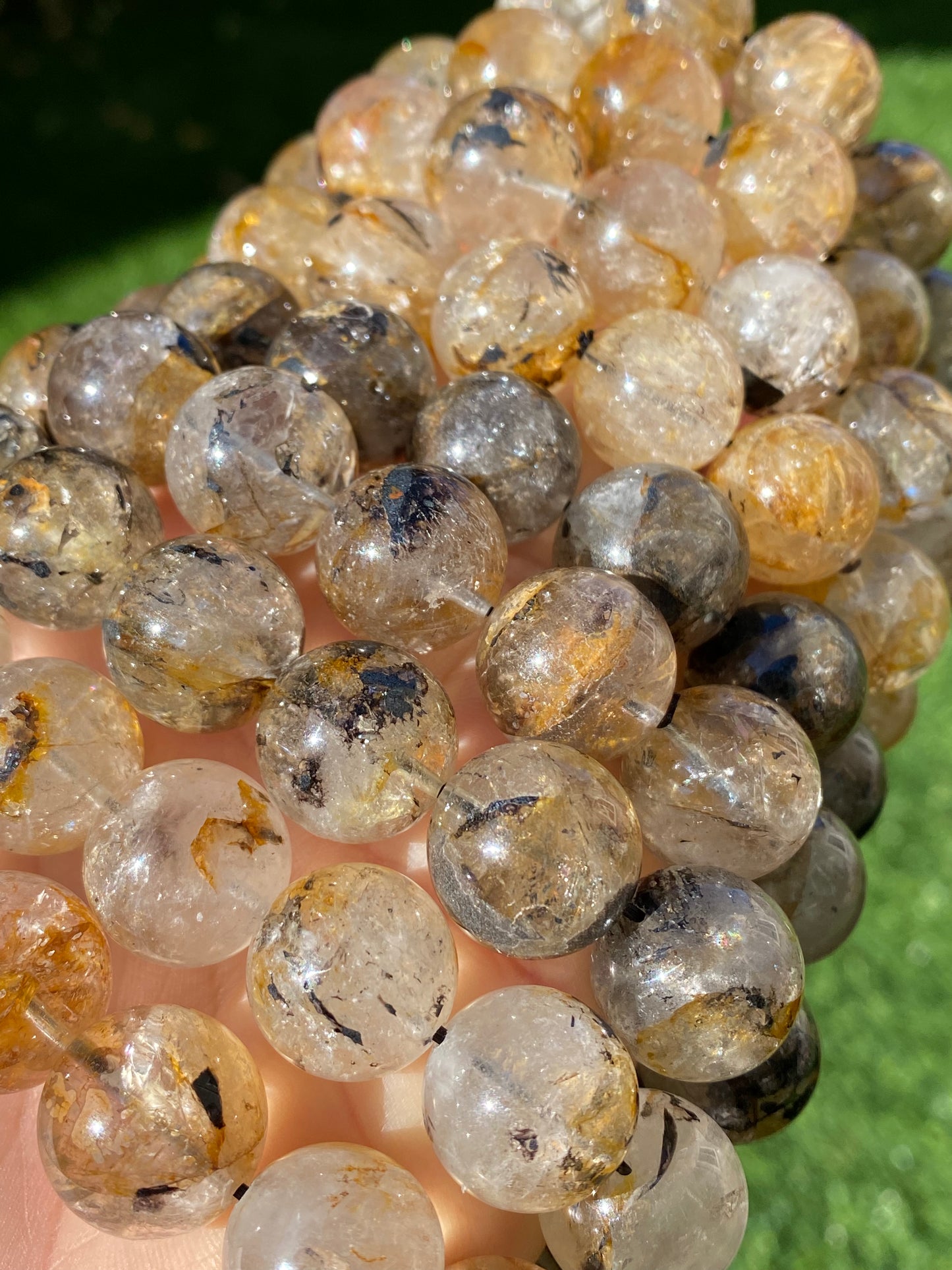 Jumbo size Natural Meditation Skeletal Herkimer Diamond sparkling smooth round bead bracelet-gift for him,gift for her