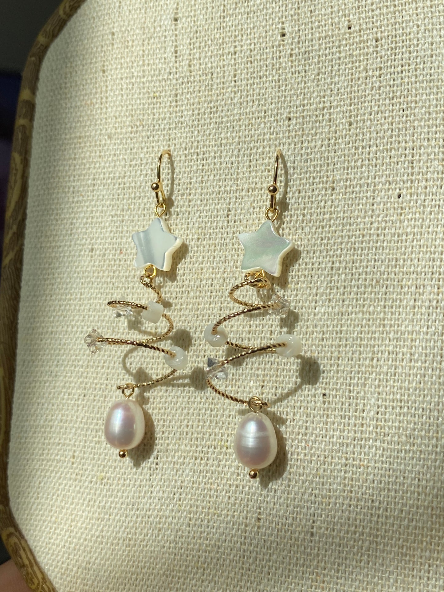 Freshwater pearl with mother of pearl christmas tree shape dangle earring,christmas gift,gift for her