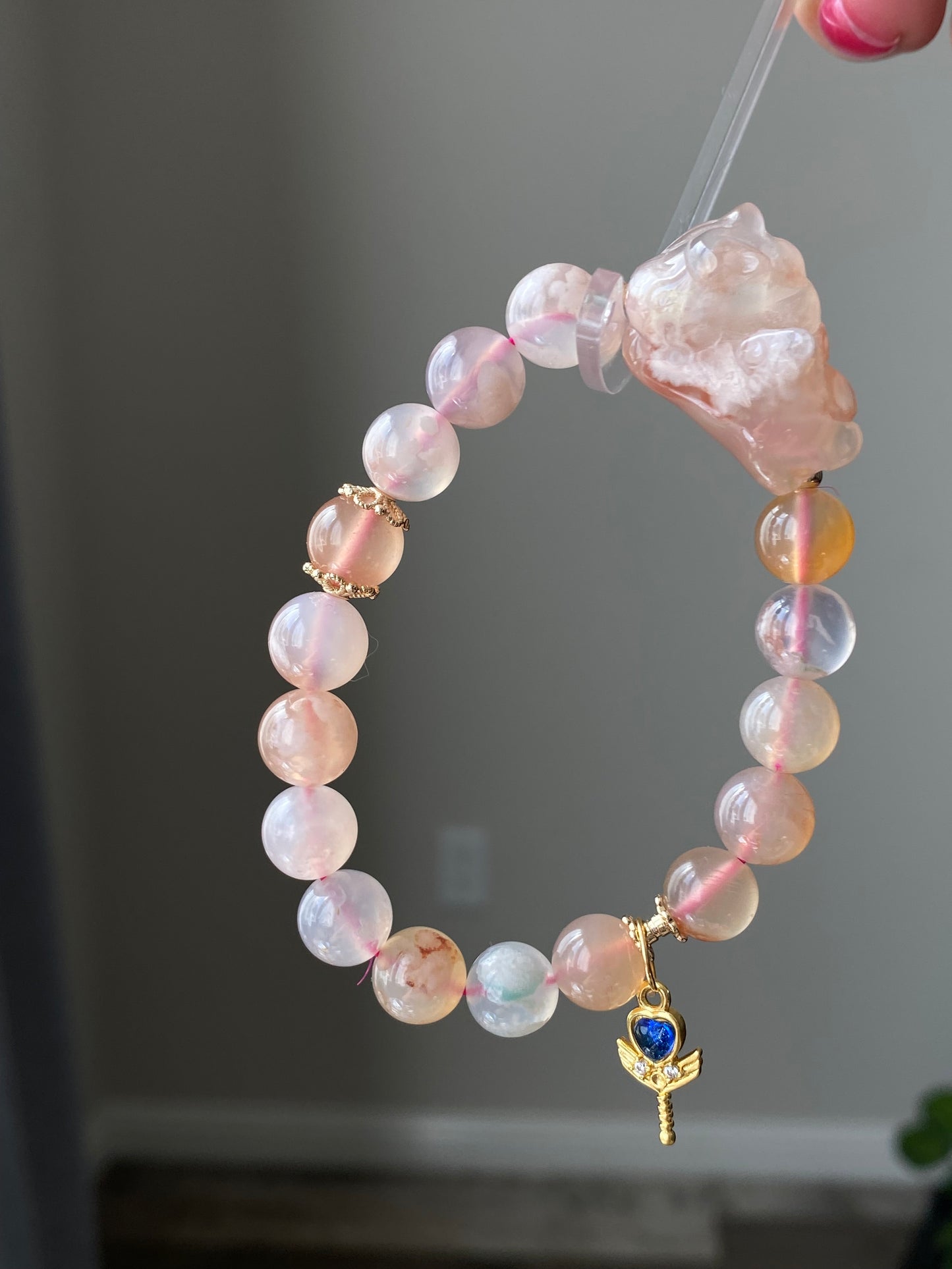 handcraft Natural flower agate-cherry blossom agate-sakura agate Unicorn Bead bracelet/friendship gift