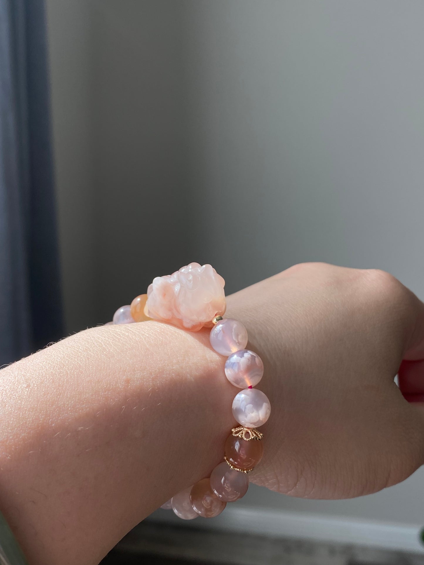 handcraft Natural flower agate-cherry blossom agate-sakura agate Unicorn Bead bracelet/friendship gift