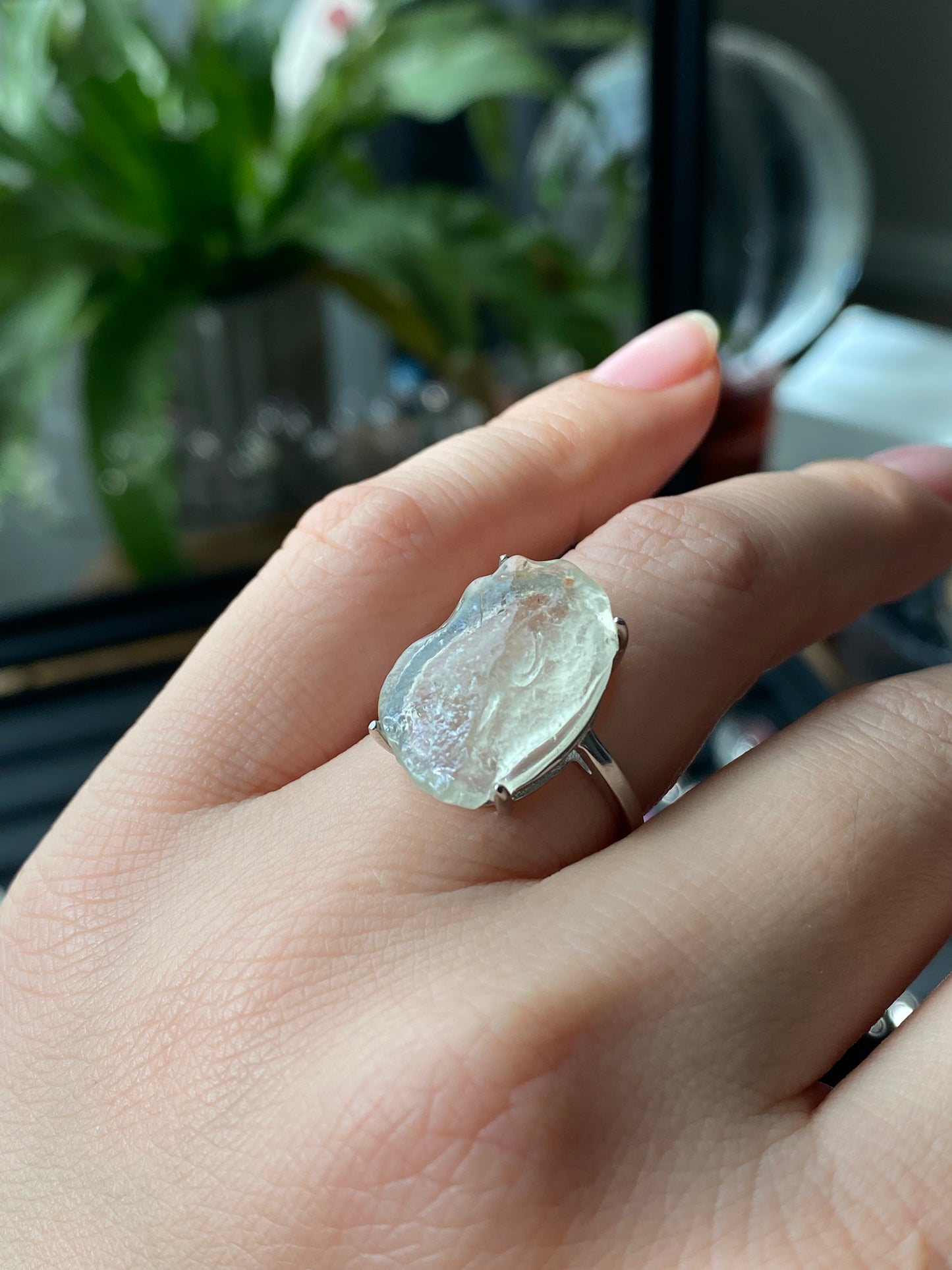 Natural Raw Libyan Desert Glass Ring - Adjustable Natural Gemstone with Healing Properties