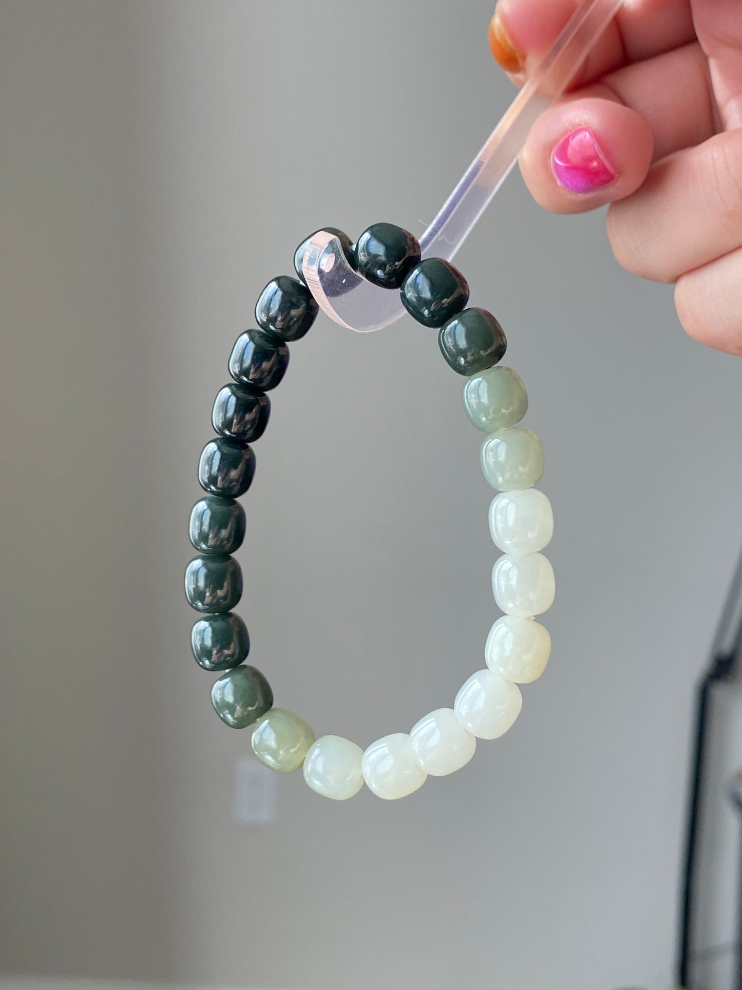 Authentic Gradient Green to White Hetian Jade  Bracelet - Natural Jadeite, Genuine Hetian Jade, Jade Jewelry, Handcrafted Jade for Women