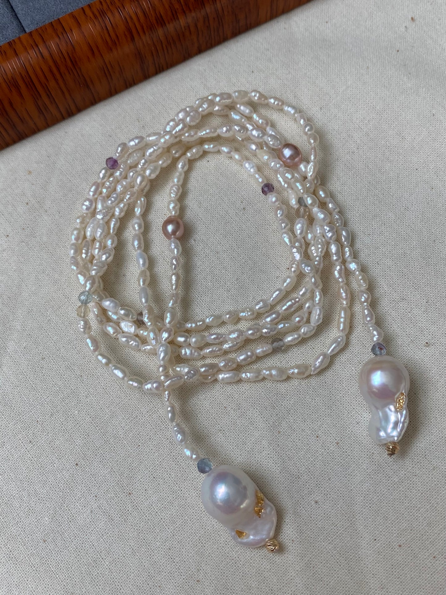 Handmade Freshwater Baroque Pearl Long Necklace 47" Multi-Way Wrap Lariat Pearl Necklace