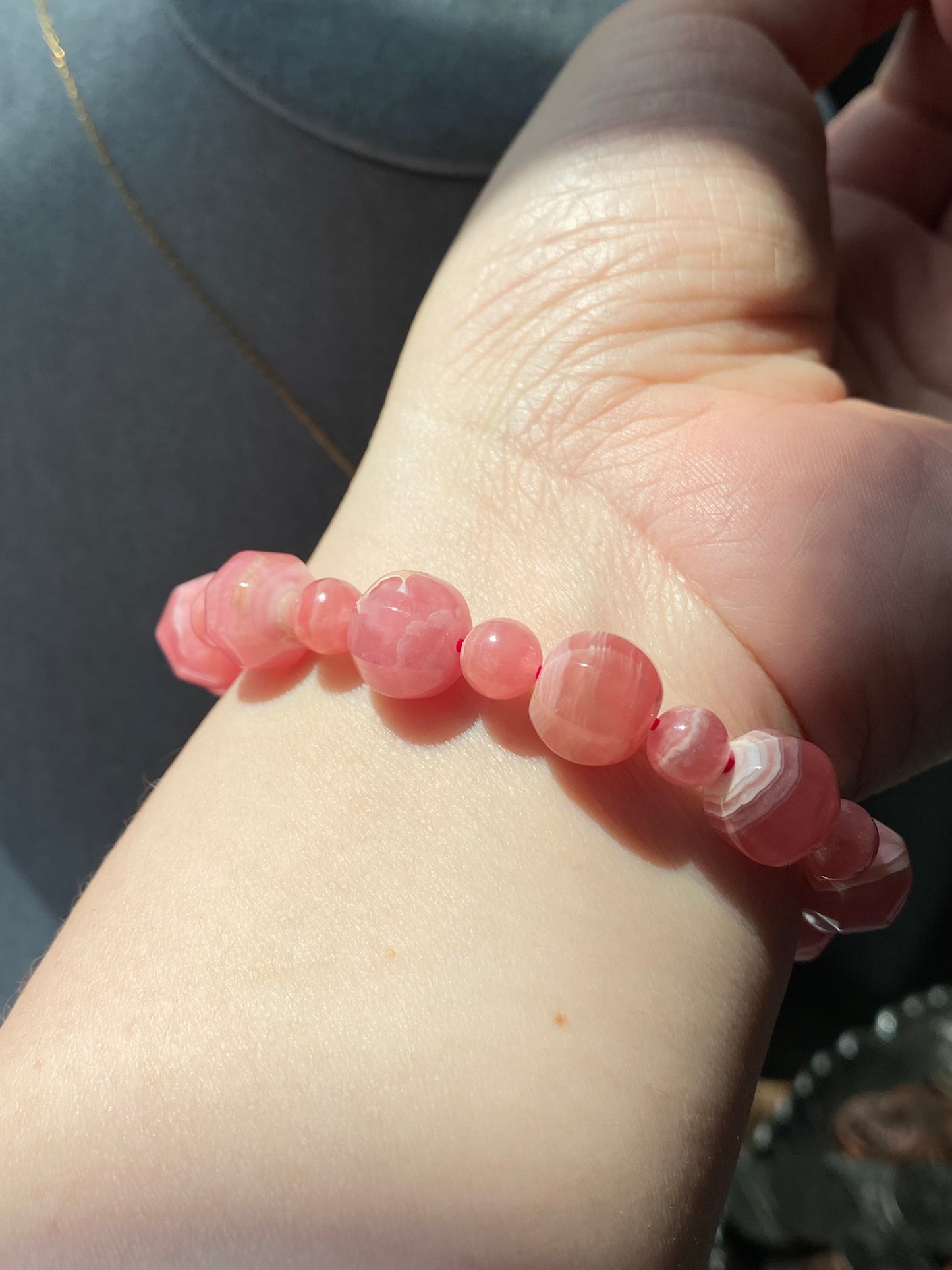 Natural High Grade Rhodochrosite, Faceted Barrel Shape,Pork Belly , Stretchy BraceletGift for loverDiamond Shine-bootsing &Balancing