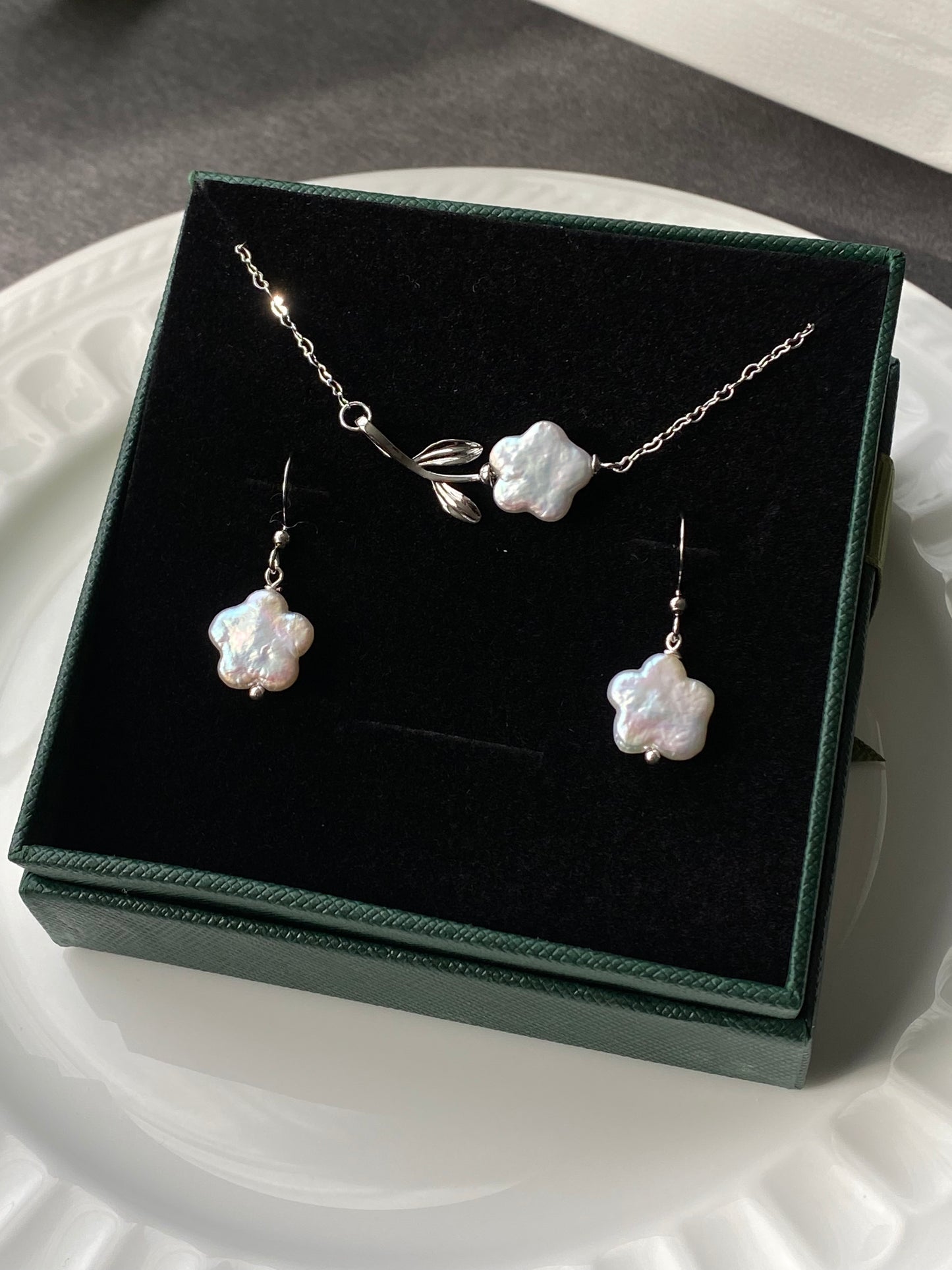 Cherry Blossom Baroque Pearl Set | Romantic Jewelry | Love-Inspired Earrings and Necklace