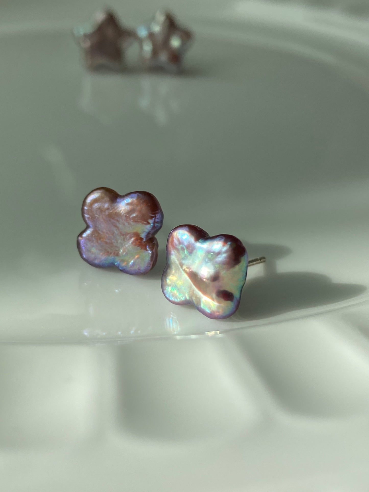 Whispers of Dream Natural baroque star,butterfly,lucky clover,heart sterling silver stud earring