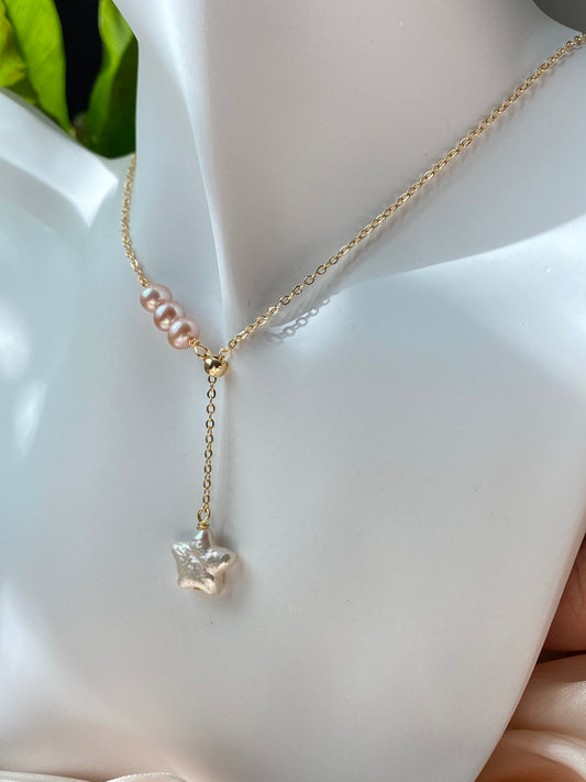 Natural freshwater baroque pearl star slice length necklace,christmas gift,gift for her