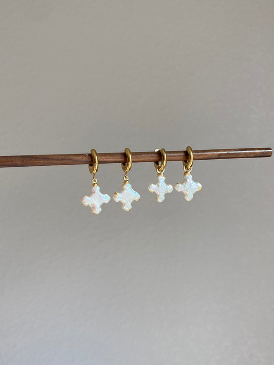 Dainty Petal Cross Pearl Earrings 3 in 1 | Baroque Pearl Pendant | Zircon Stud or Gold Hoop | Bridesmaid Gift for Her love gift