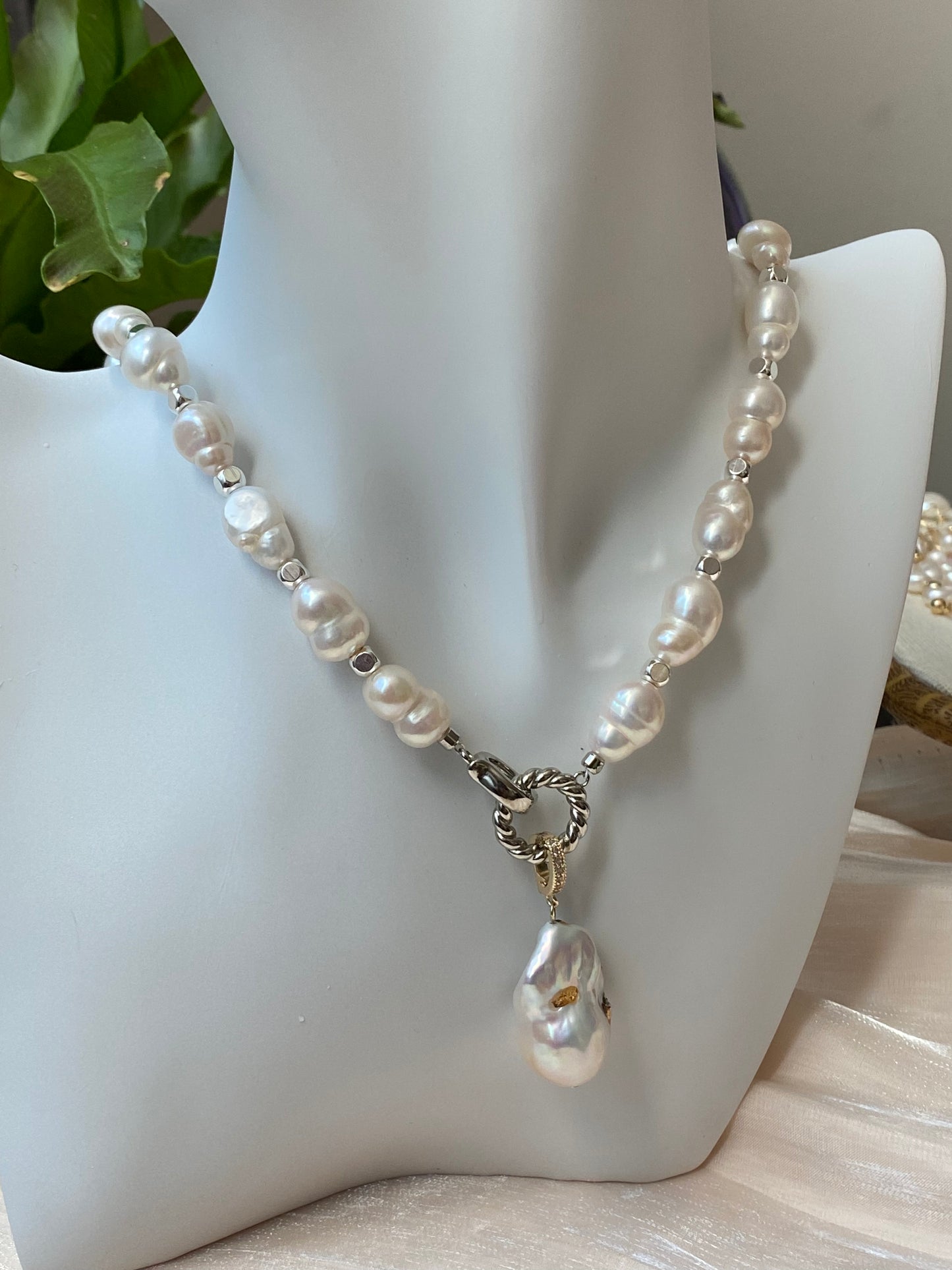 Rare pearl handmade Jewelry necklace with removable baroque pearl Necklace,anniversary gift