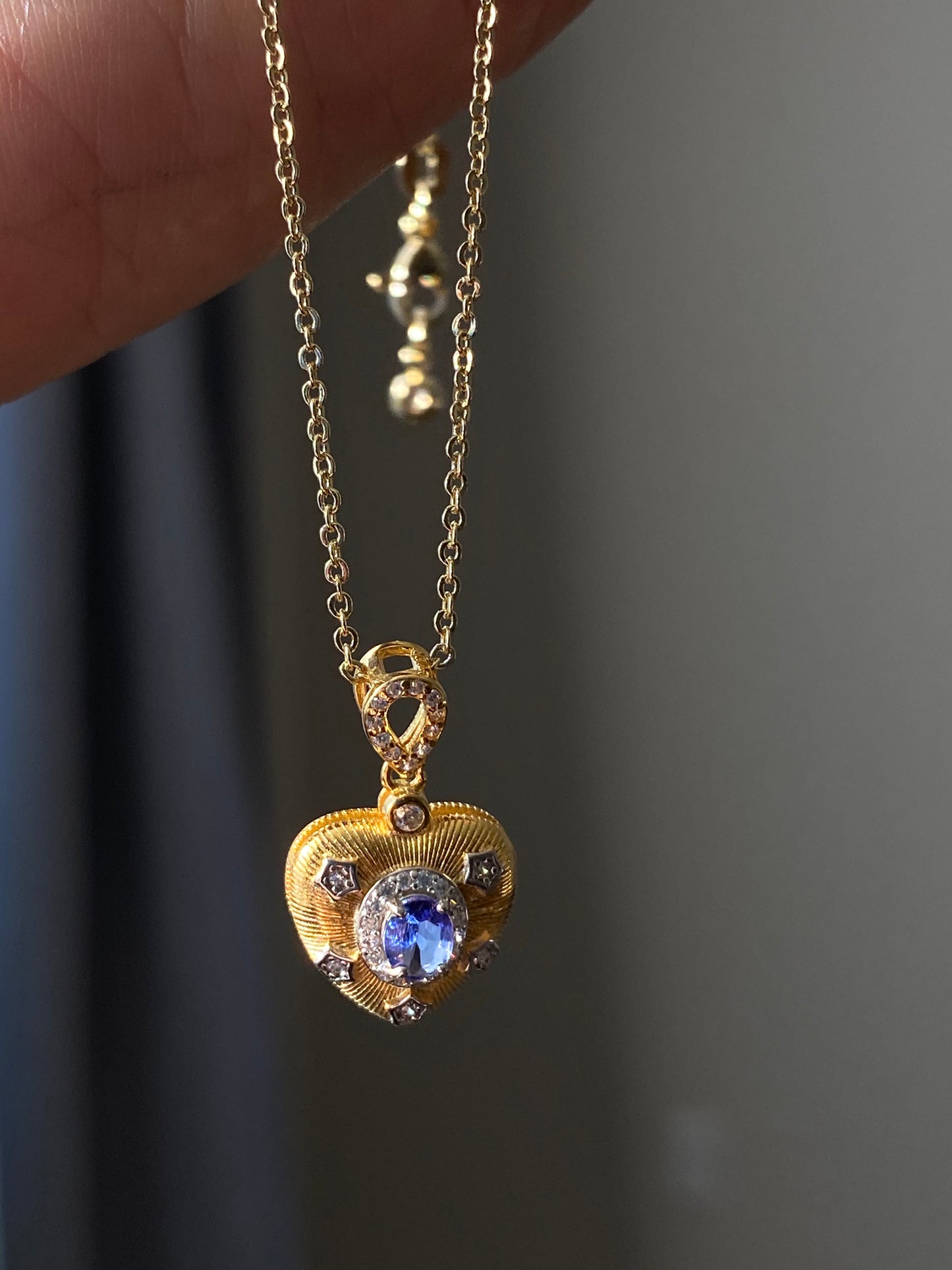 Natural top grade tanzanite sterling silver 18K gold plated heart shape necklace pendant-gift for her,anniversary gift