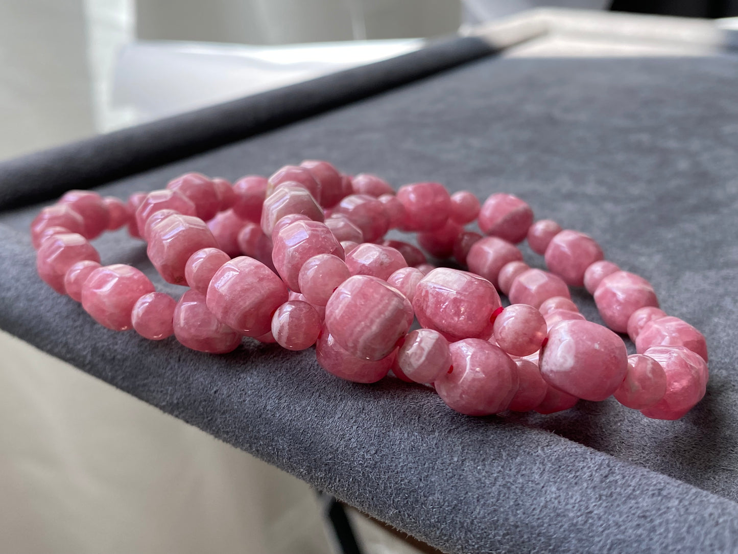 Natural High Grade Rhodochrosite, Faceted Barrel Shape,Pork Belly , Stretchy BraceletGift for loverDiamond Shine-bootsing &Balancing