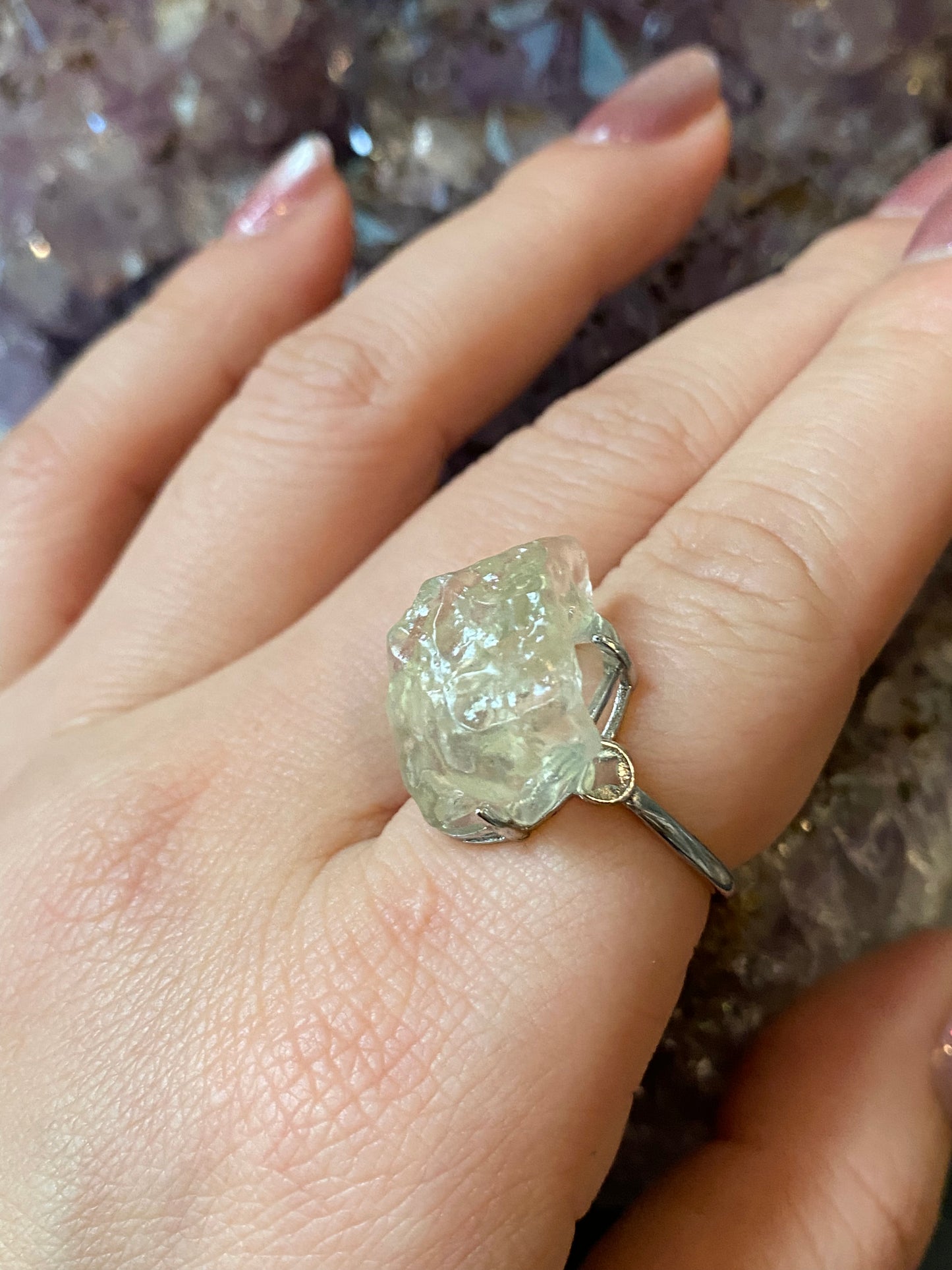 Natural Raw Libyan Desert Glass Ring - Adjustable Natural Gemstone with Healing Properties