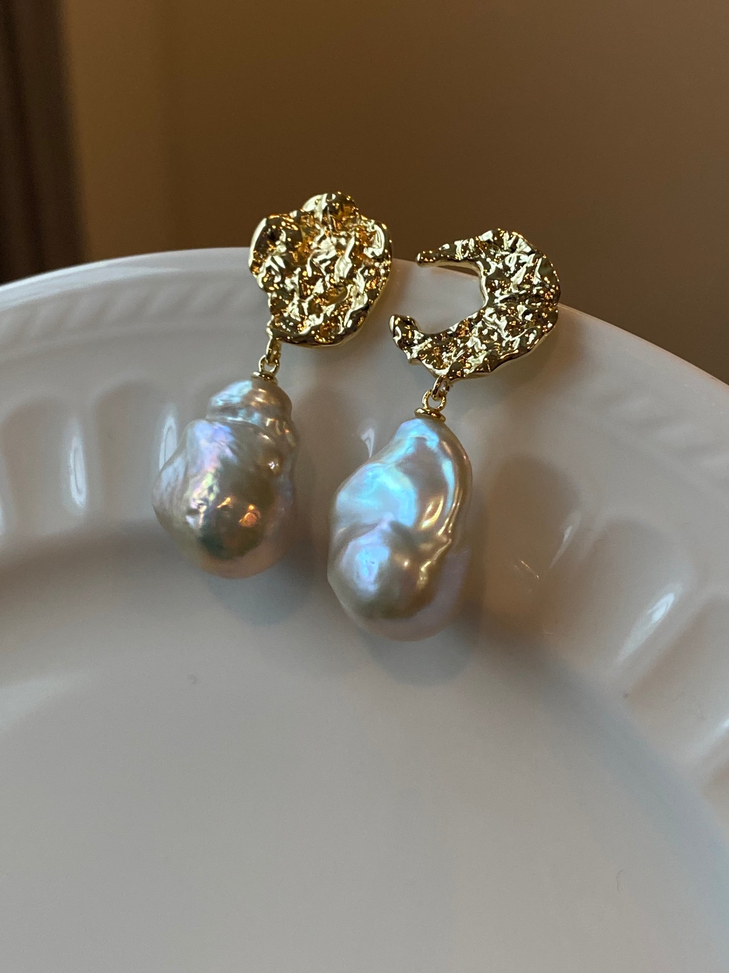 Sun and Moon Fireball Baroque Pearl Earrings | Handcrafted Love Symbol Jewelry | Celestial Romance